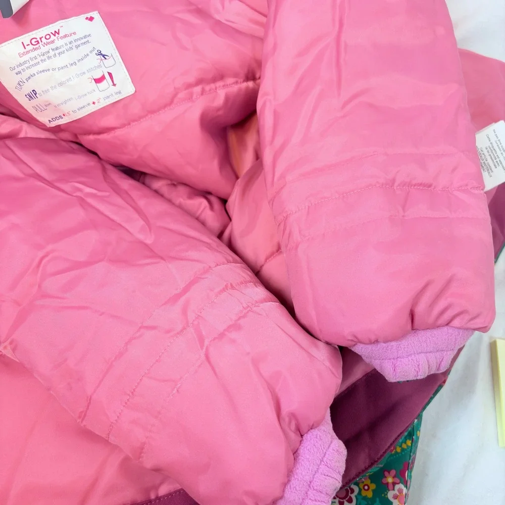 Obermeyer Girls Green Pink Floral I-Grow Snow Ski Suit Jacket Pants Size 8